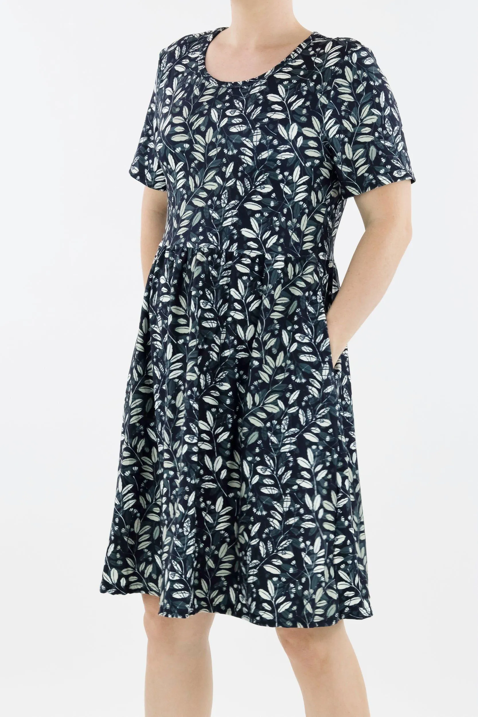 Leaf Trail - Short Sleeve Skater Dress - Knee Length - Side Pockets