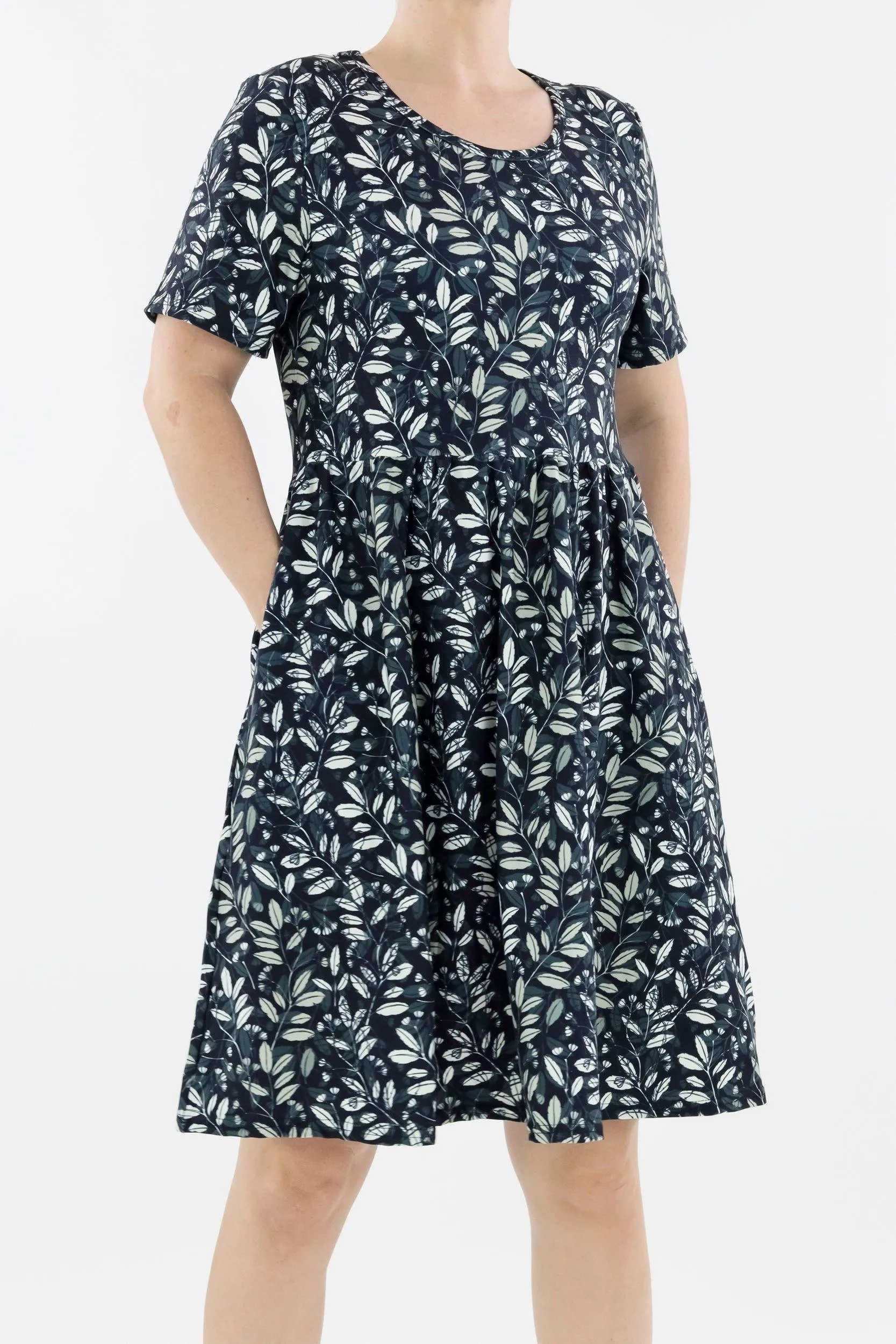 Leaf Trail - Short Sleeve Skater Dress - Knee Length - Side Pockets