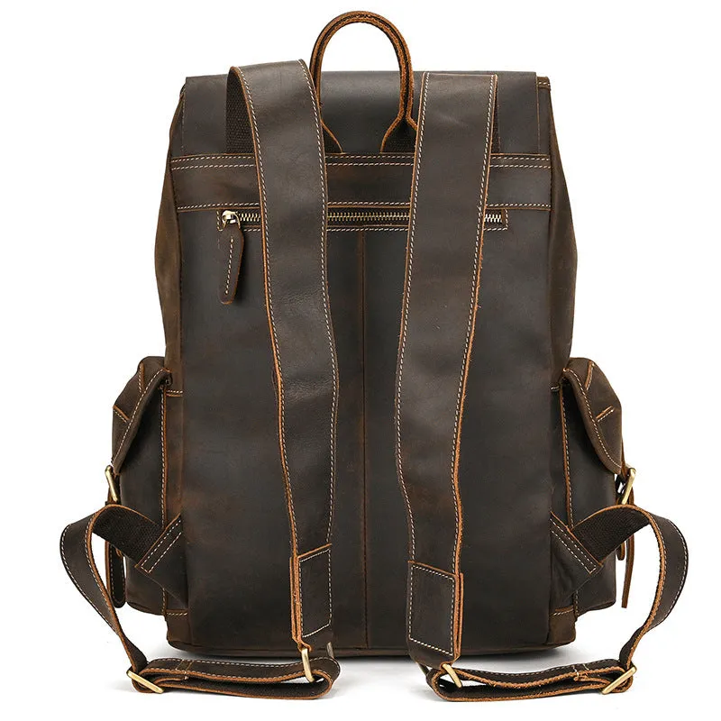 Leather Backpack For Men Retro Leather Travel Backpack Handmade Leather School Bag Large Laptop Bag