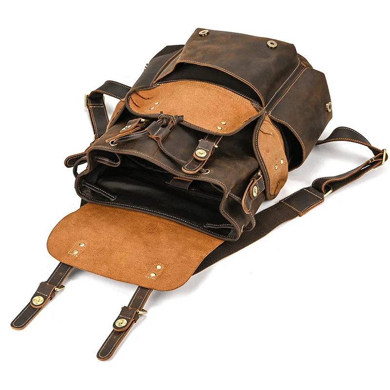 Leather Backpack For Men Retro Leather Travel Backpack Handmade Leather School Bag Large Laptop Bag