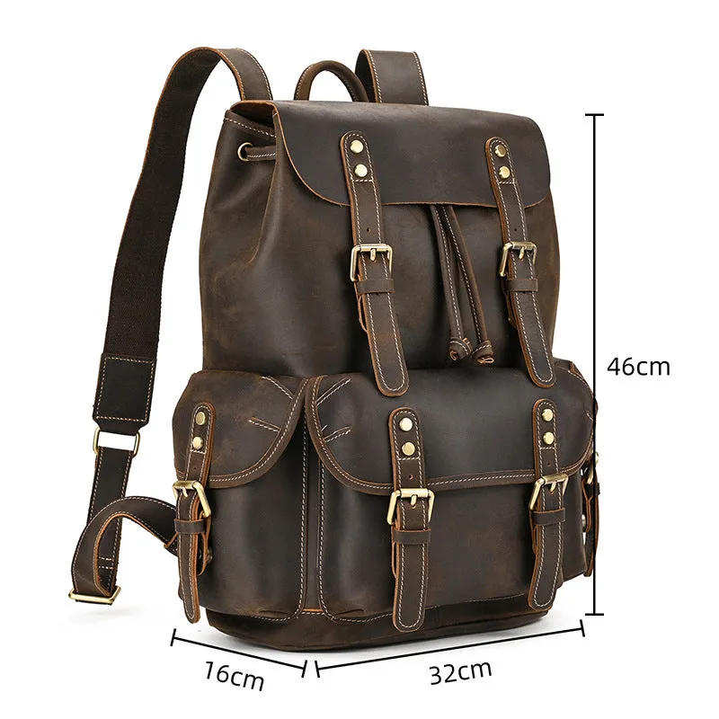 Leather Backpack For Men Retro Leather Travel Backpack Handmade Leather School Bag Large Laptop Bag