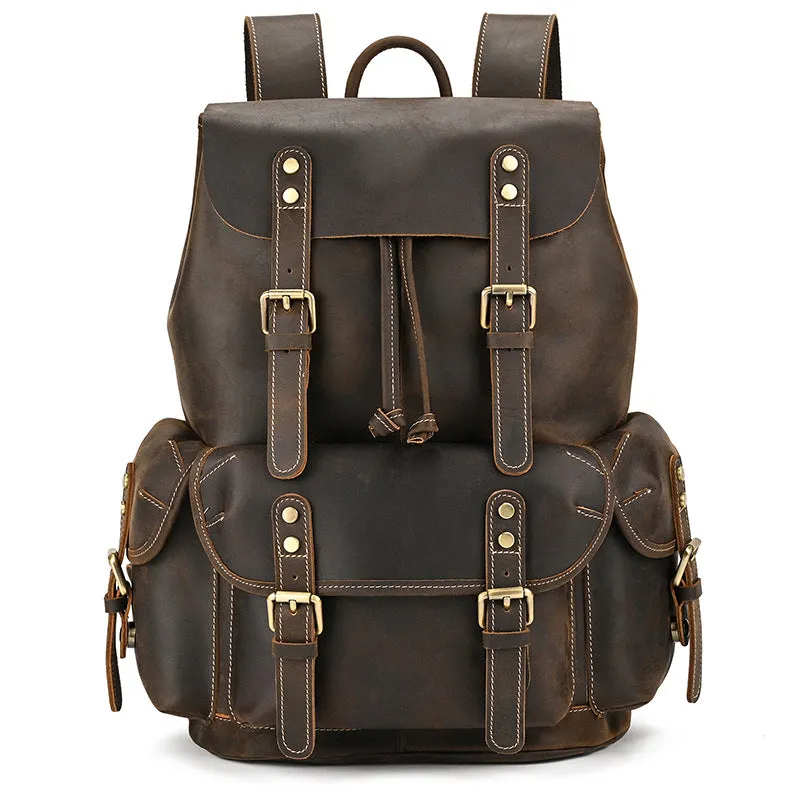 Leather Backpack For Men Retro Leather Travel Backpack Handmade Leather School Bag Large Laptop Bag