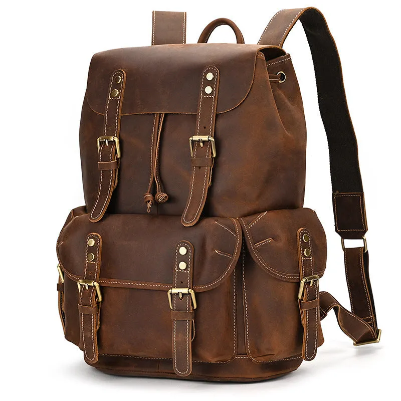 Leather Backpack For Men Retro Leather Travel Backpack Handmade Leather School Bag Large Laptop Bag