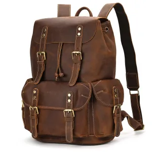 Leather Backpack For Men Retro Leather Travel Backpack Handmade Leather School Bag Large Laptop Bag
