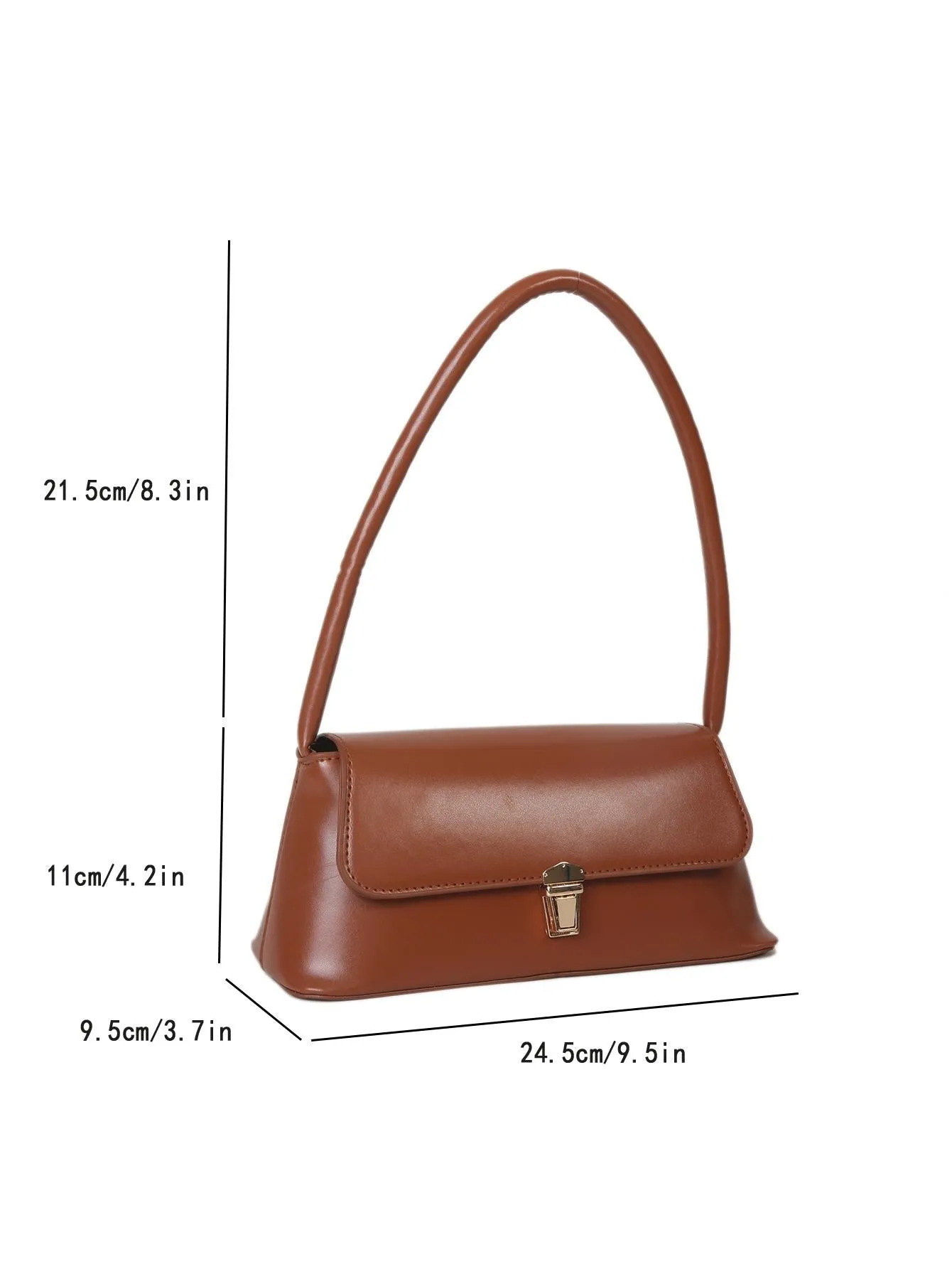 Leather Metal Lock Decoration Clamshell Baguette Bag - Brown- FD ⚡