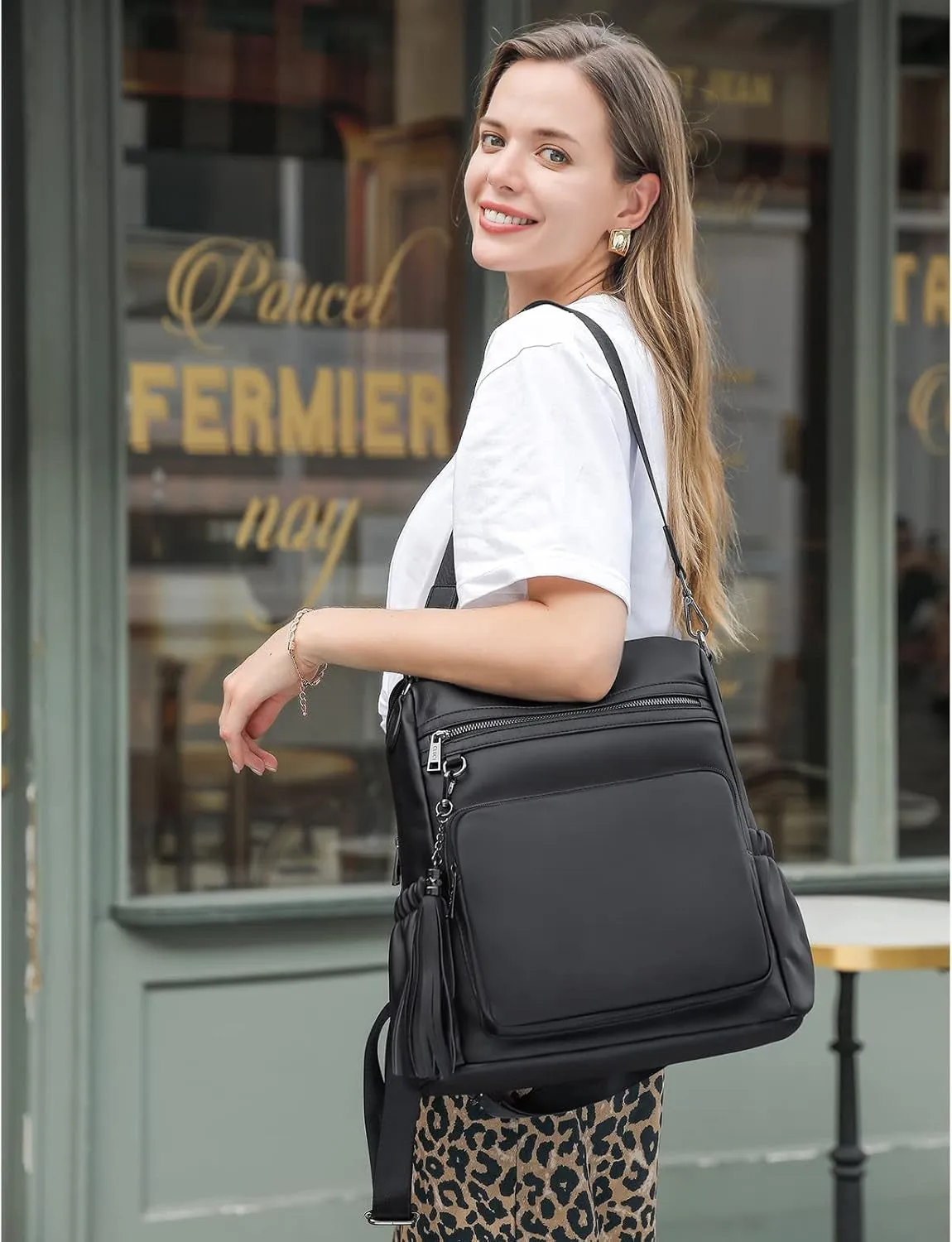 Leather Travel Backpack for Women, Fashion Designer Shoulder Bags with Tassel