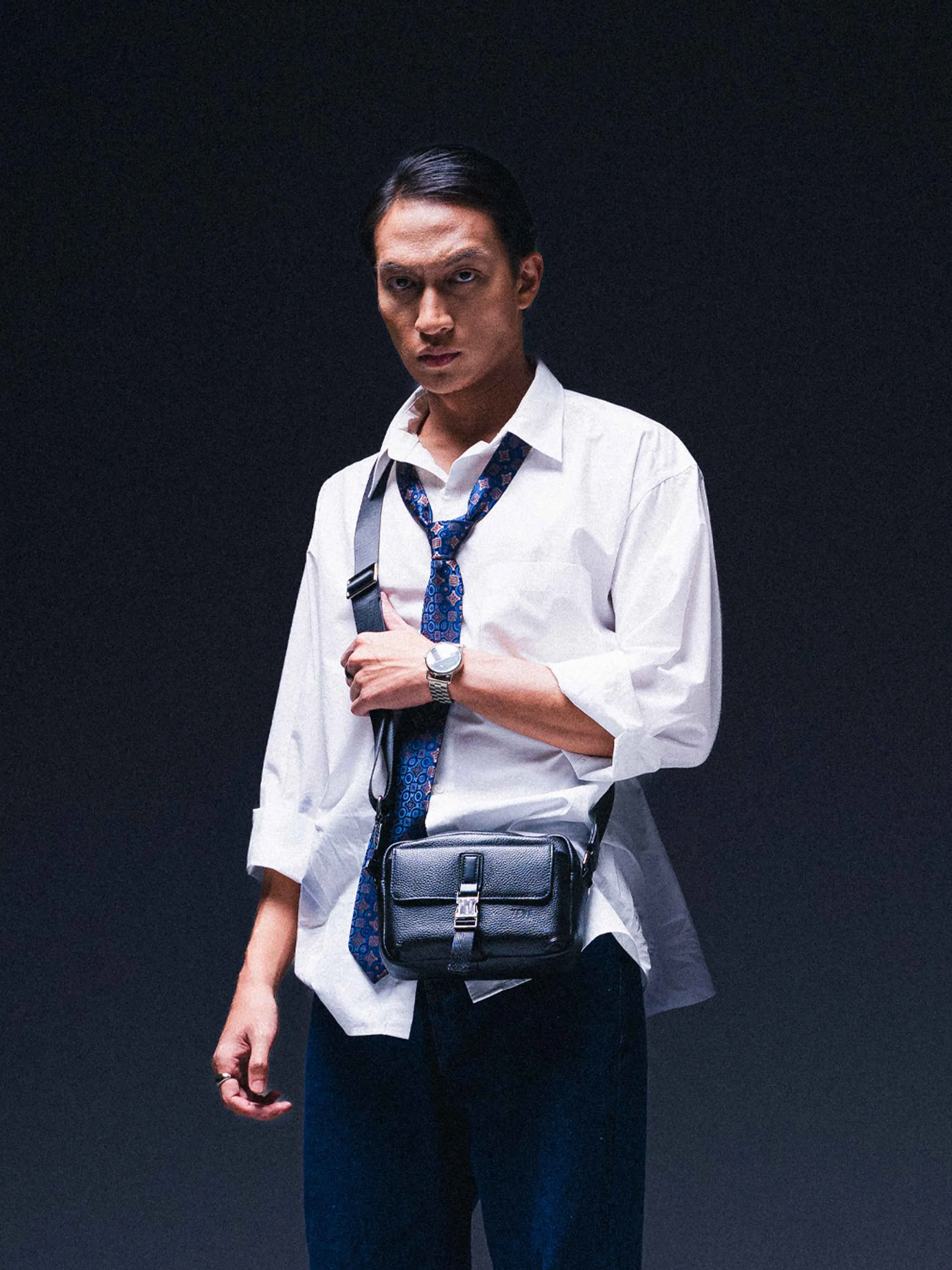 Livorno Crossbody Bag - Black Pebble Grain Leather
