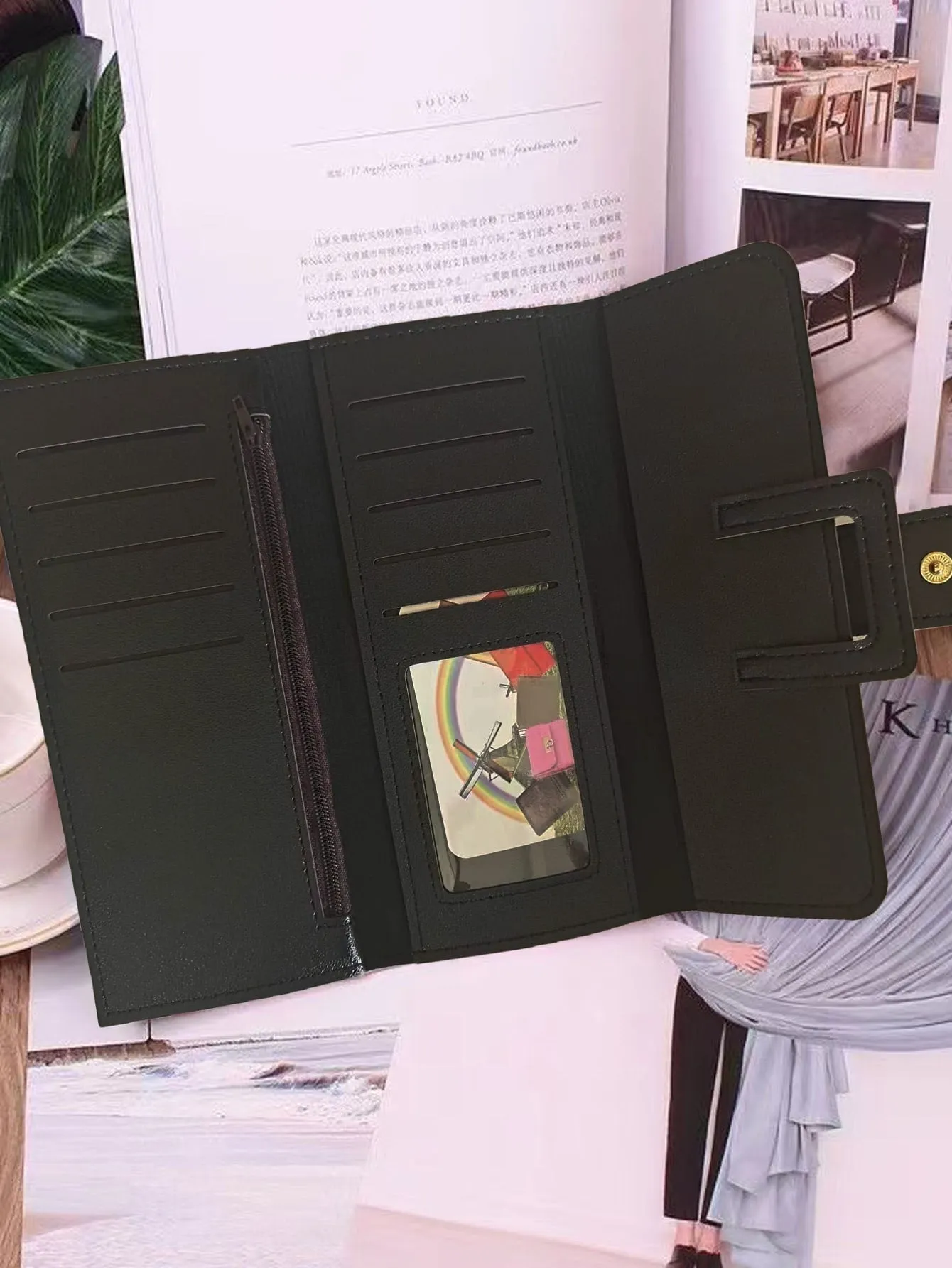 Long Trifold Flip Cover Coin Purse Wallet - Black