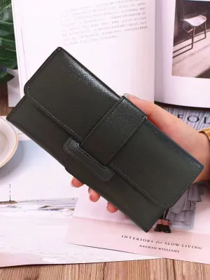 Long Trifold Flip Cover Coin Purse Wallet - Black