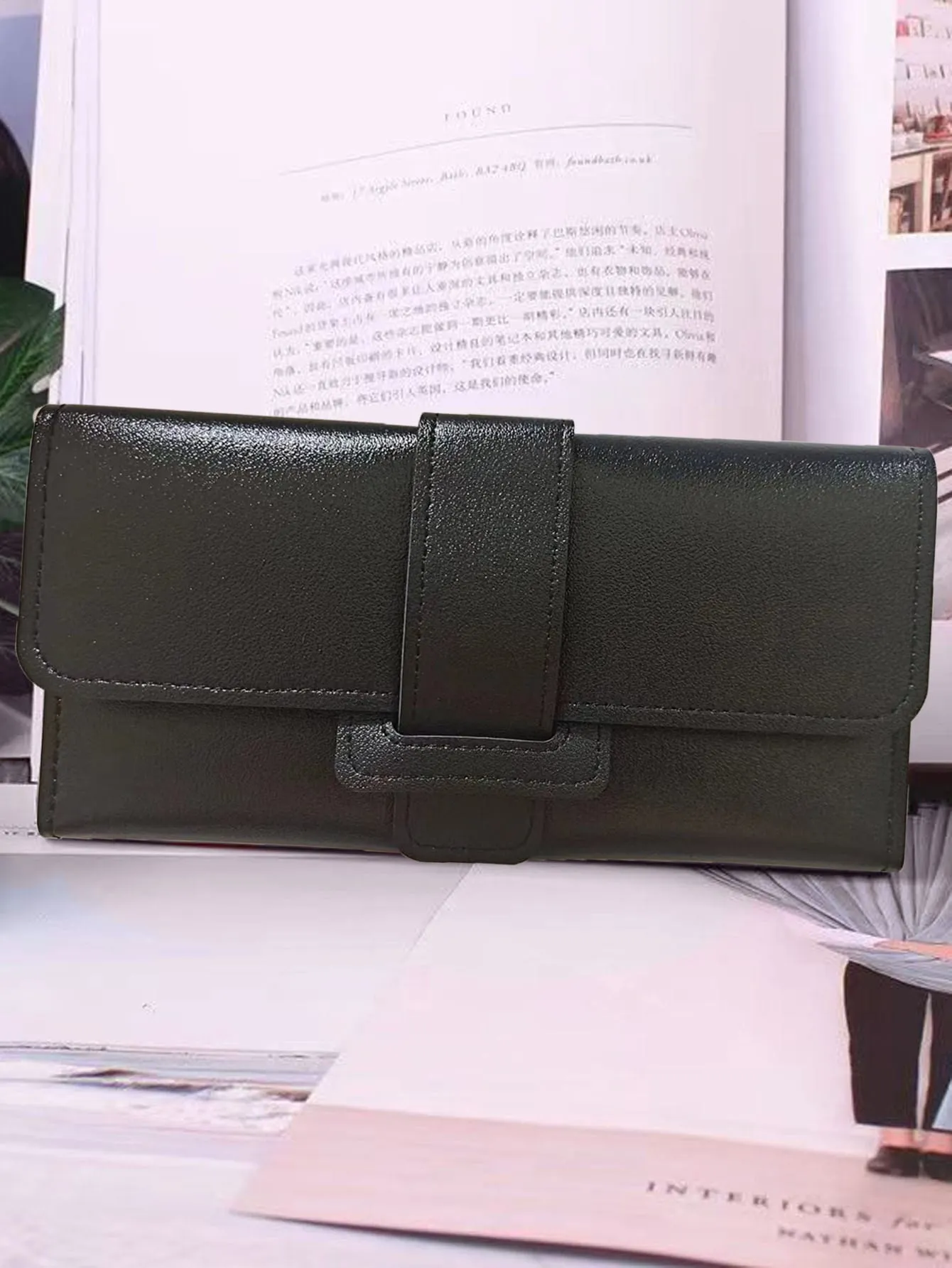 Long Trifold Flip Cover Coin Purse Wallet - Black