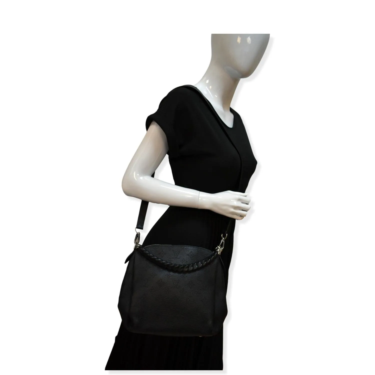 LOUIS VUITTON Babylone Monogram Mahina Leather Chain Shoulder Bag Black