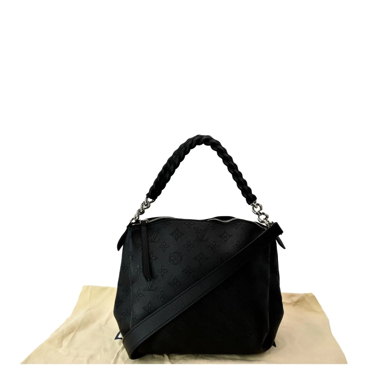 LOUIS VUITTON Babylone Monogram Mahina Leather Chain Shoulder Bag Black