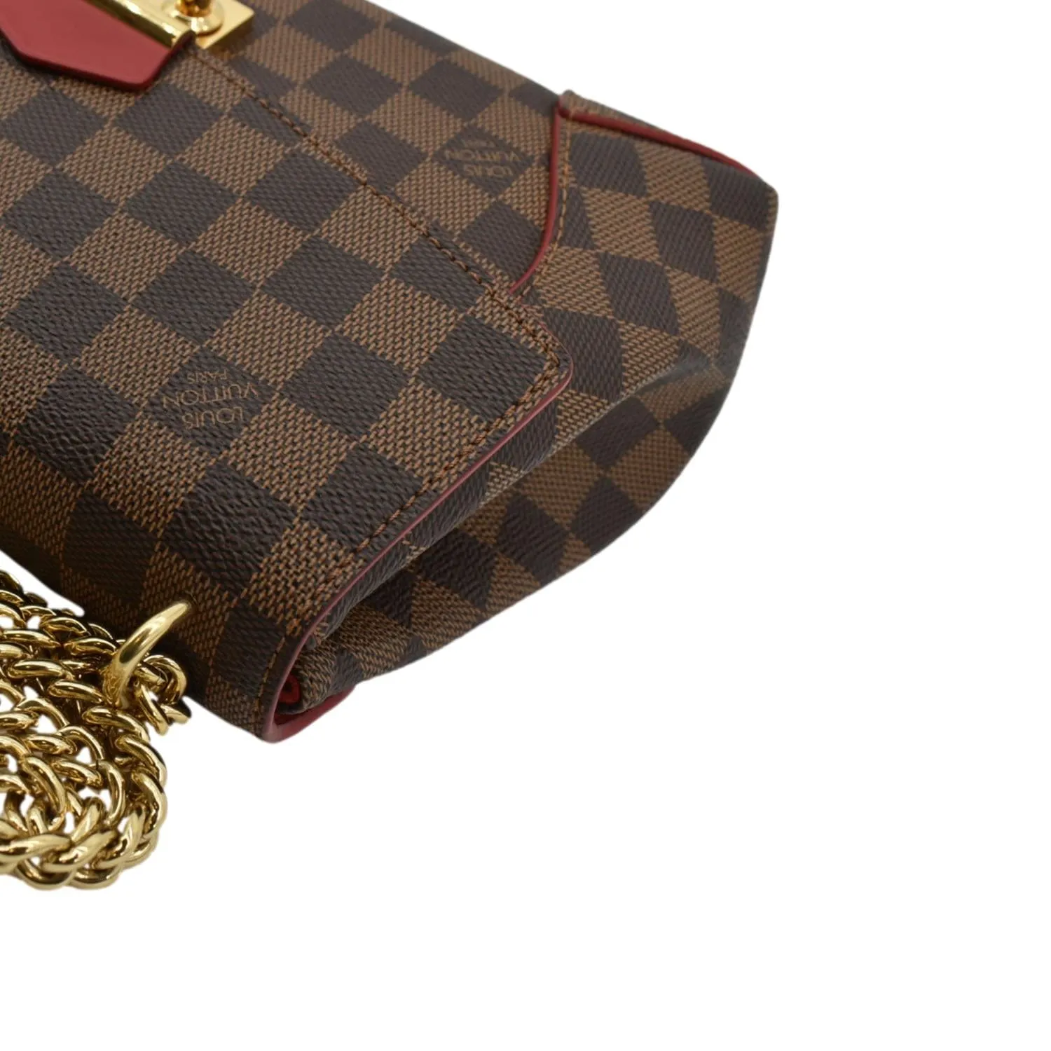 LOUIS VUITTON Caissa Chain Damier Ebene Clutch Shoulder Bag Brown