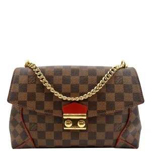 LOUIS VUITTON Caissa Chain Damier Ebene Clutch Shoulder Bag Brown