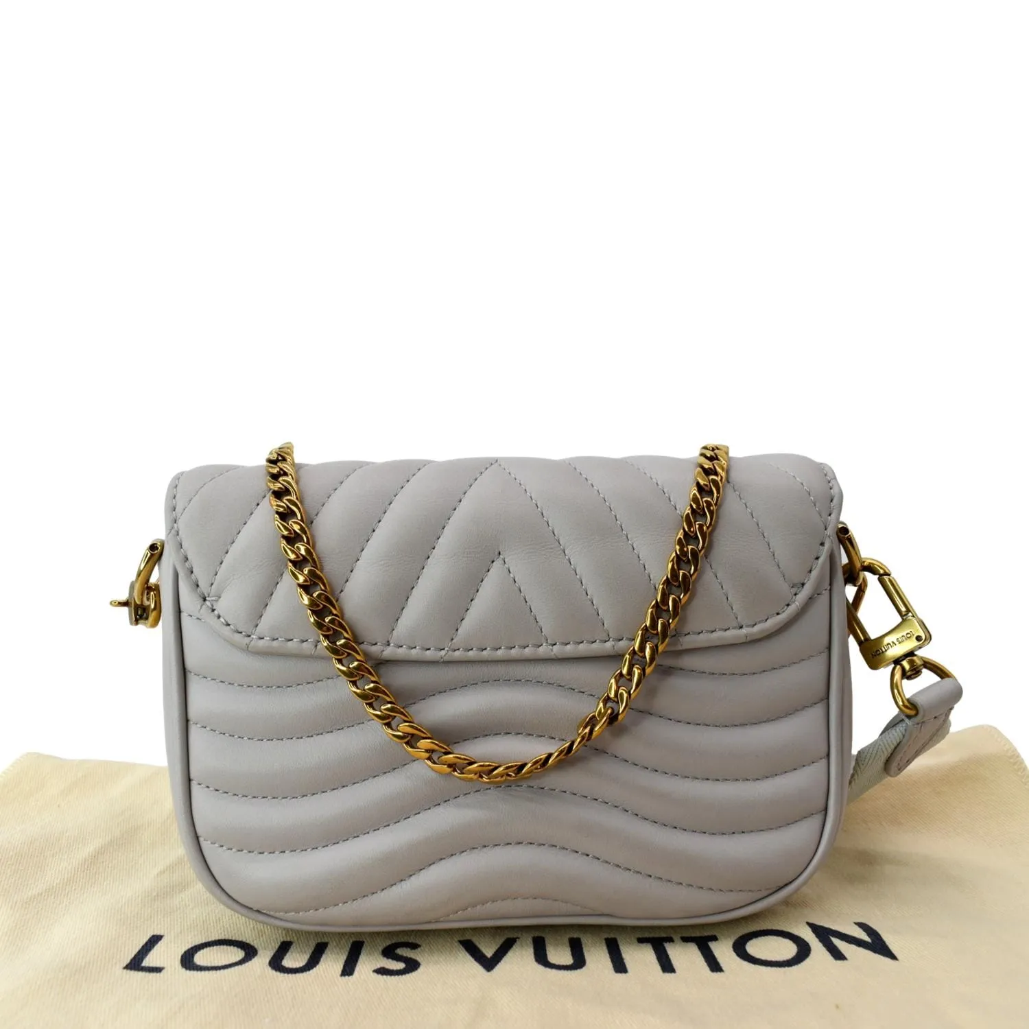 LOUIS VUITTON New Wave Multi Pochette Leather Chain Shoulder Bag Light Grey