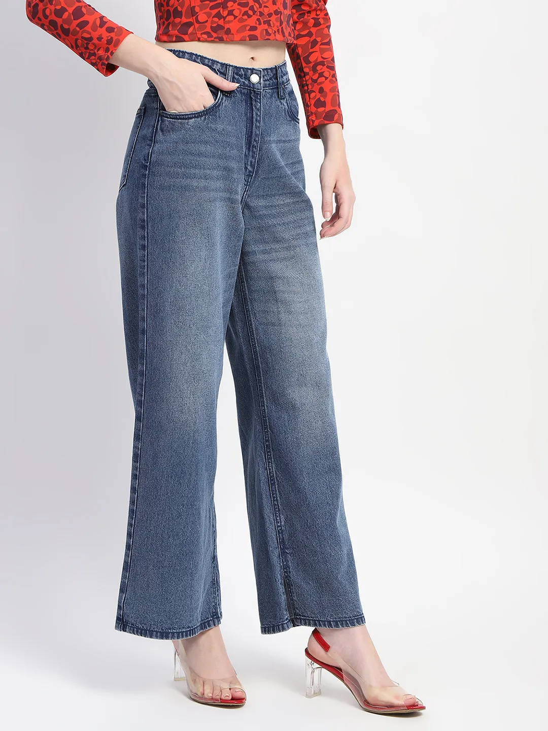 Madame Acid Wash Navy Blue Wide Leg Jeans