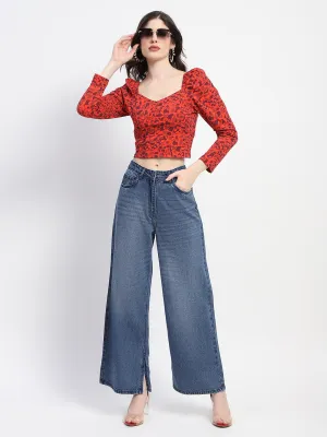 Madame Acid Wash Navy Blue Wide Leg Jeans