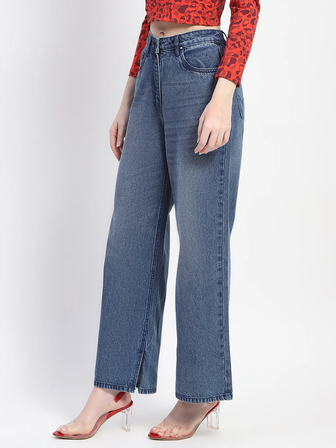 Madame Acid Wash Navy Blue Wide Leg Jeans