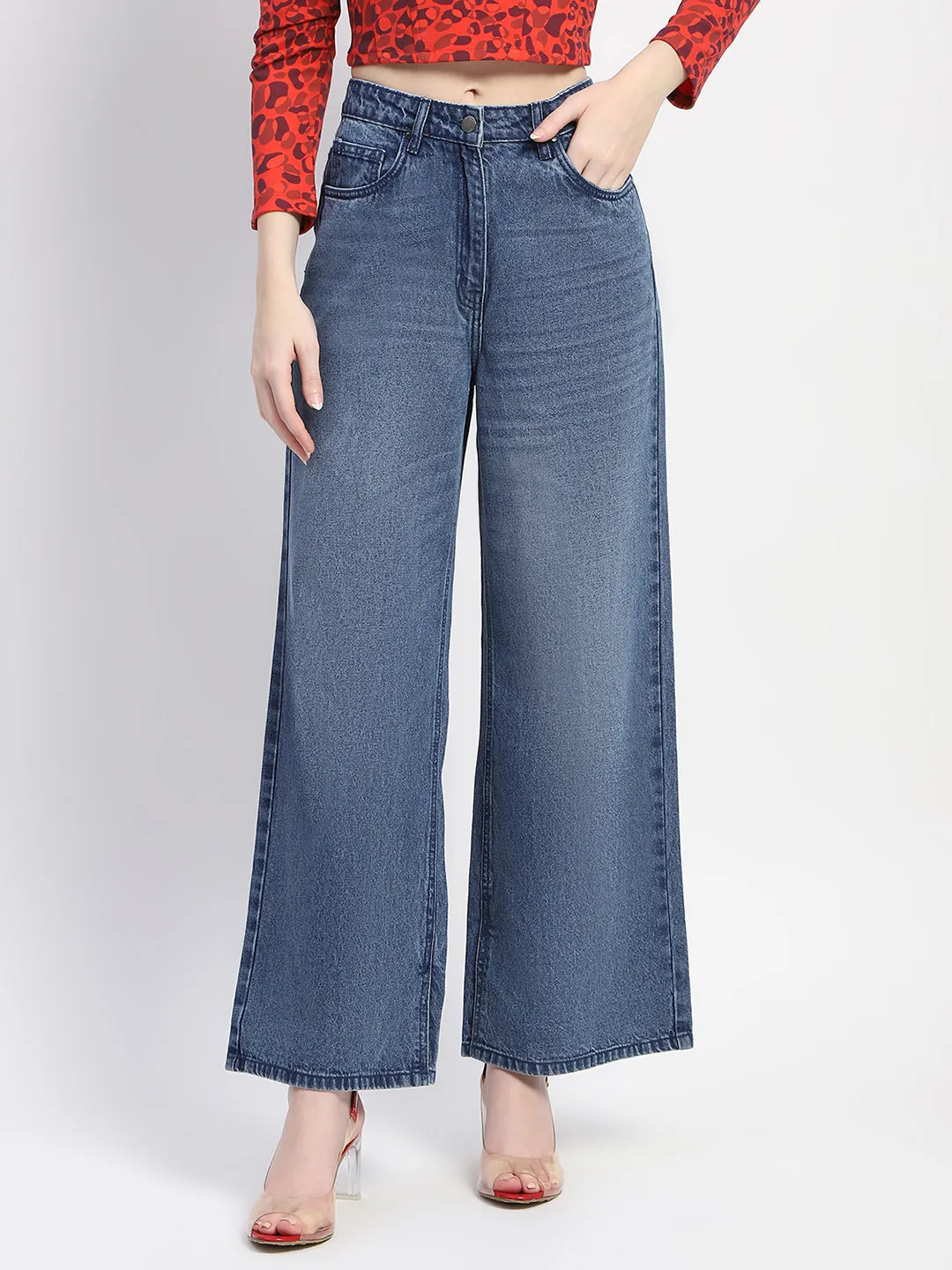 Madame Acid Wash Navy Blue Wide Leg Jeans