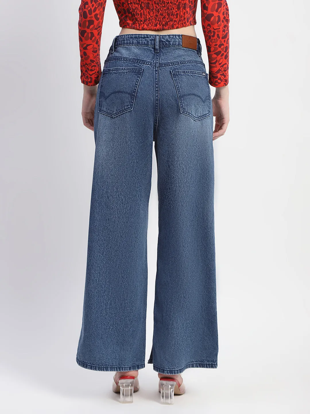 Madame Acid Wash Navy Blue Wide Leg Jeans