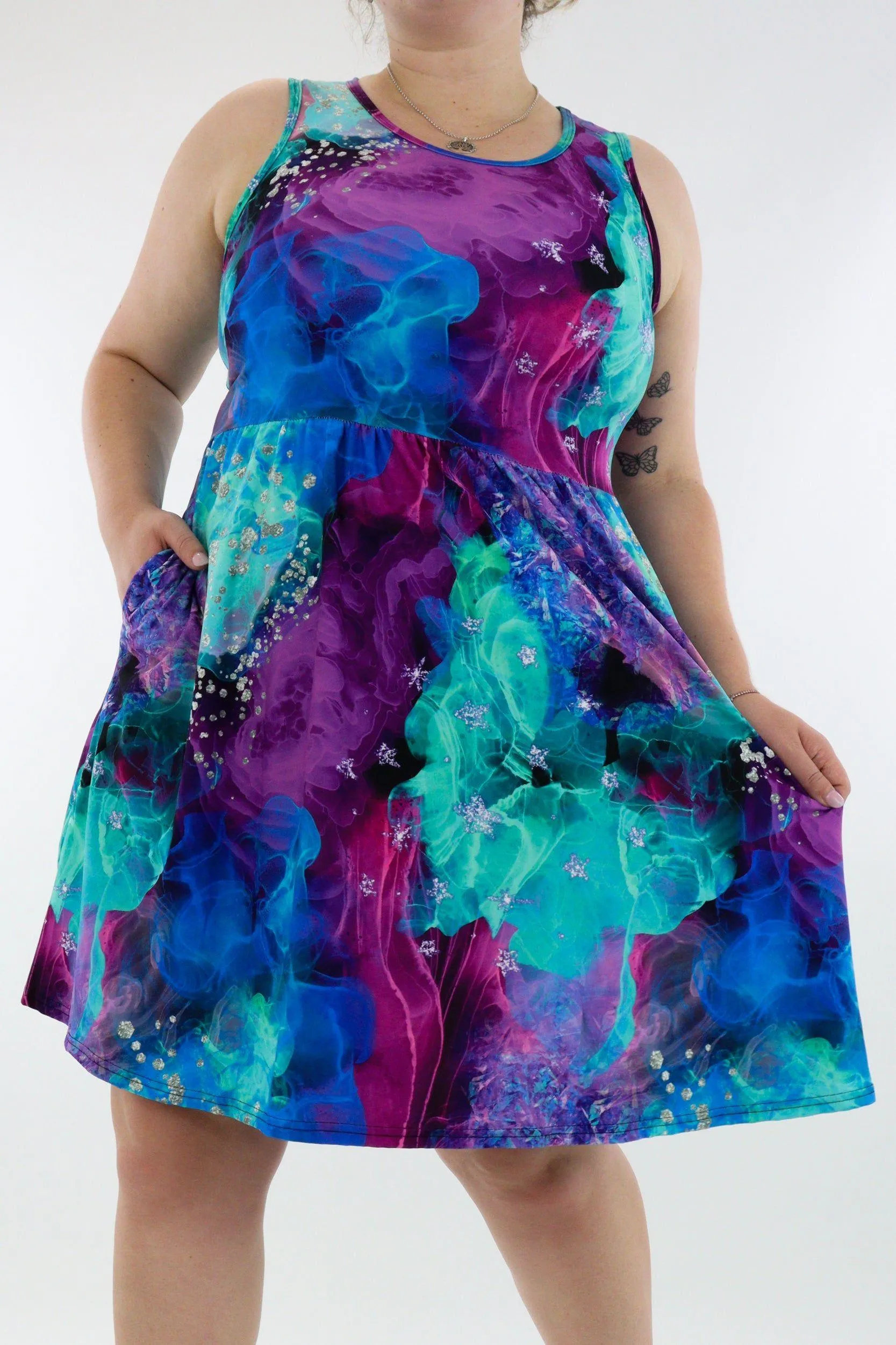 Magic Waters - Sleeveless Skater Dress - Knee Length - Side Pockets