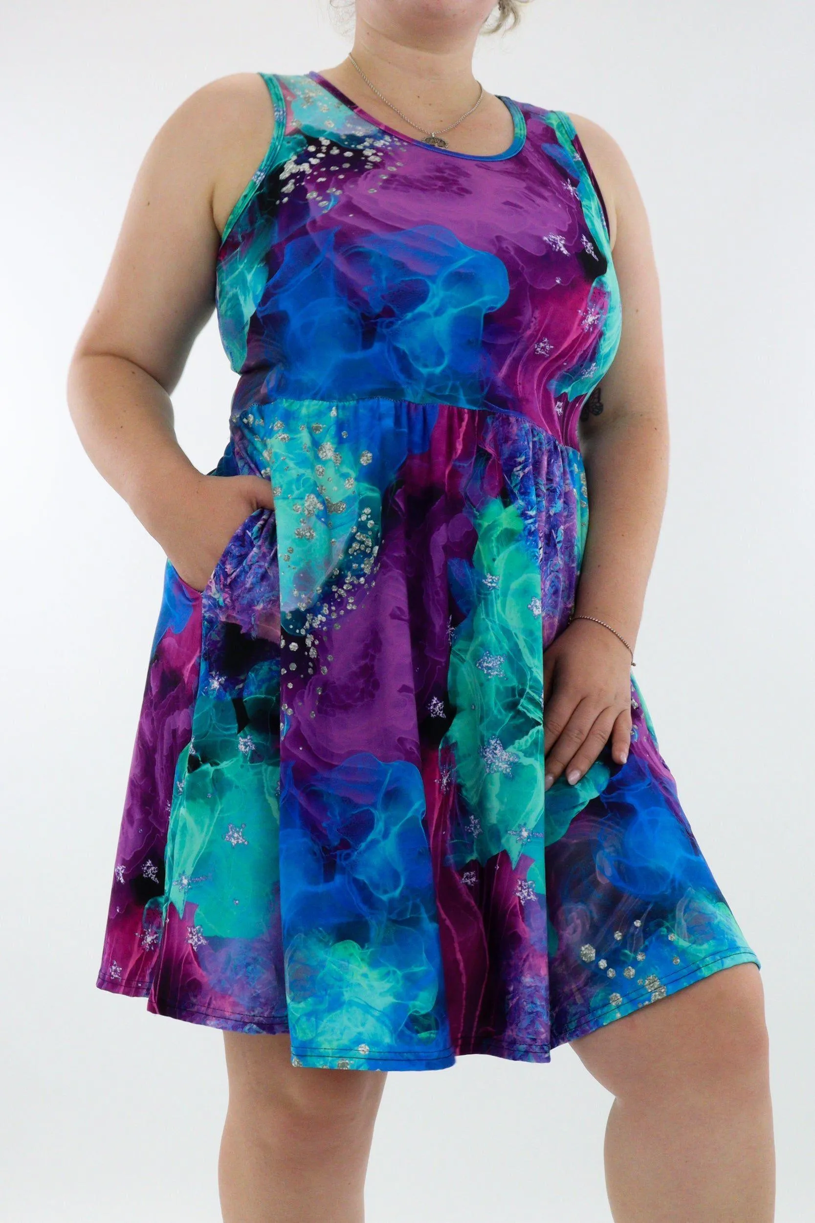 Magic Waters - Sleeveless Skater Dress - Knee Length - Side Pockets