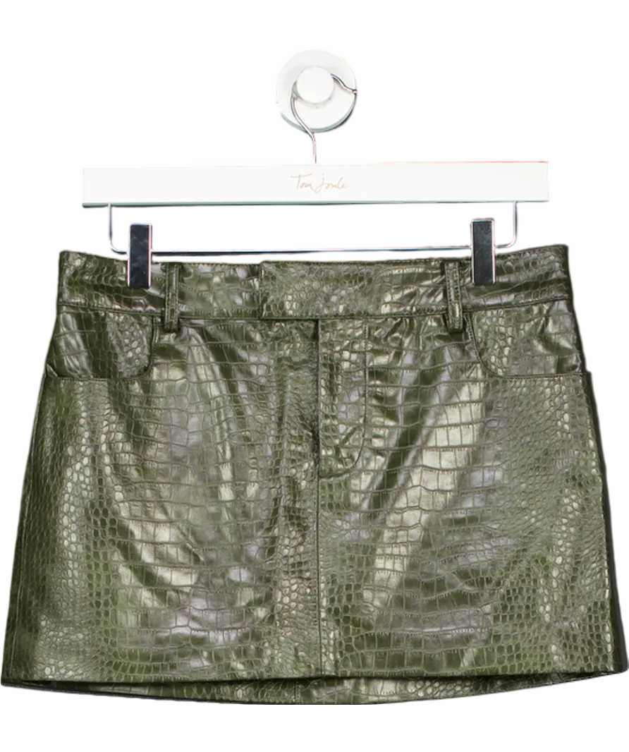 MANGO Green Animal Print Effect Mini Skirt UK 8