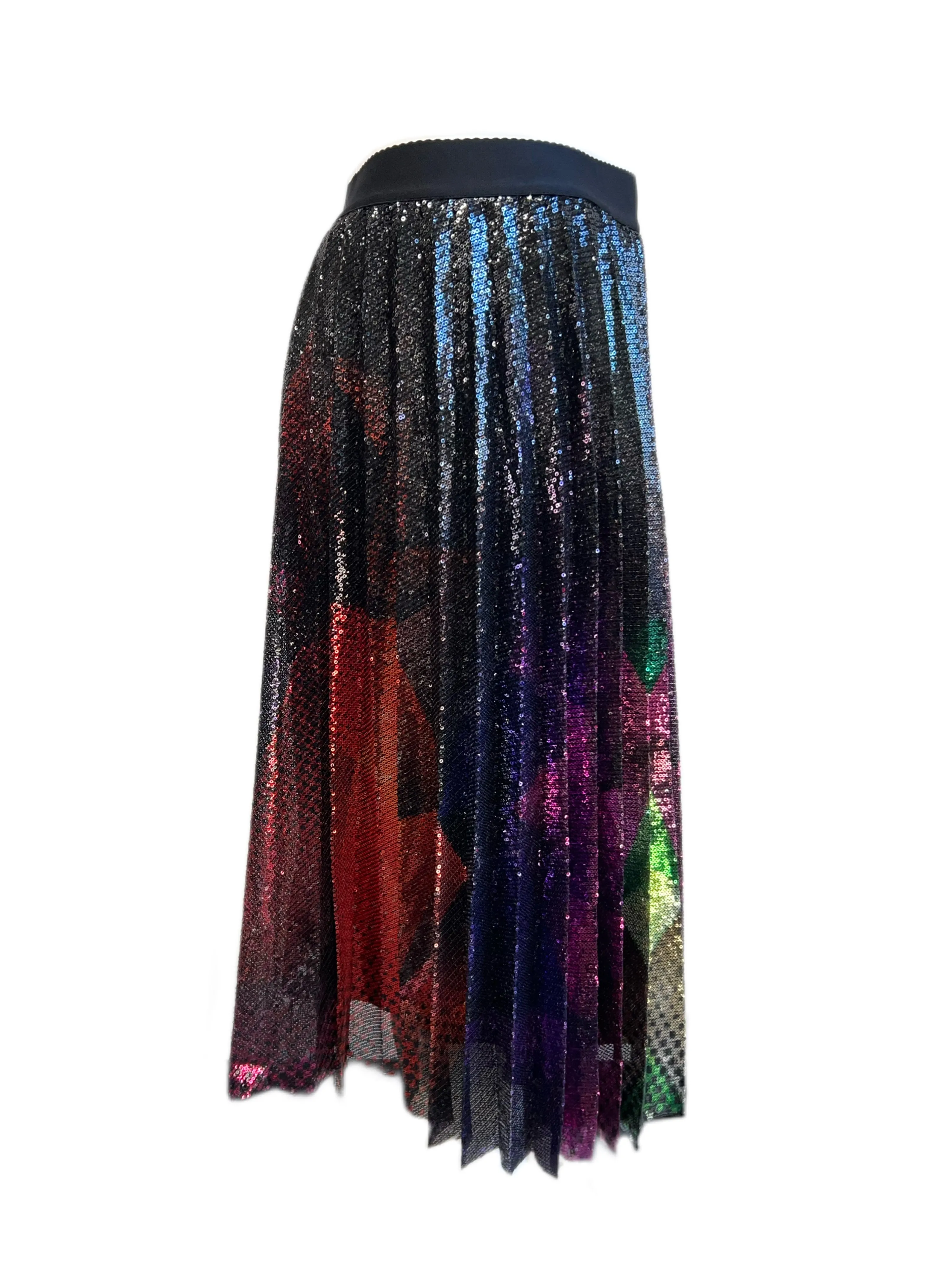 Marina Rinaldi Women's Nero Carbone Pleated Sequins Midi Skirt Size 18W/27