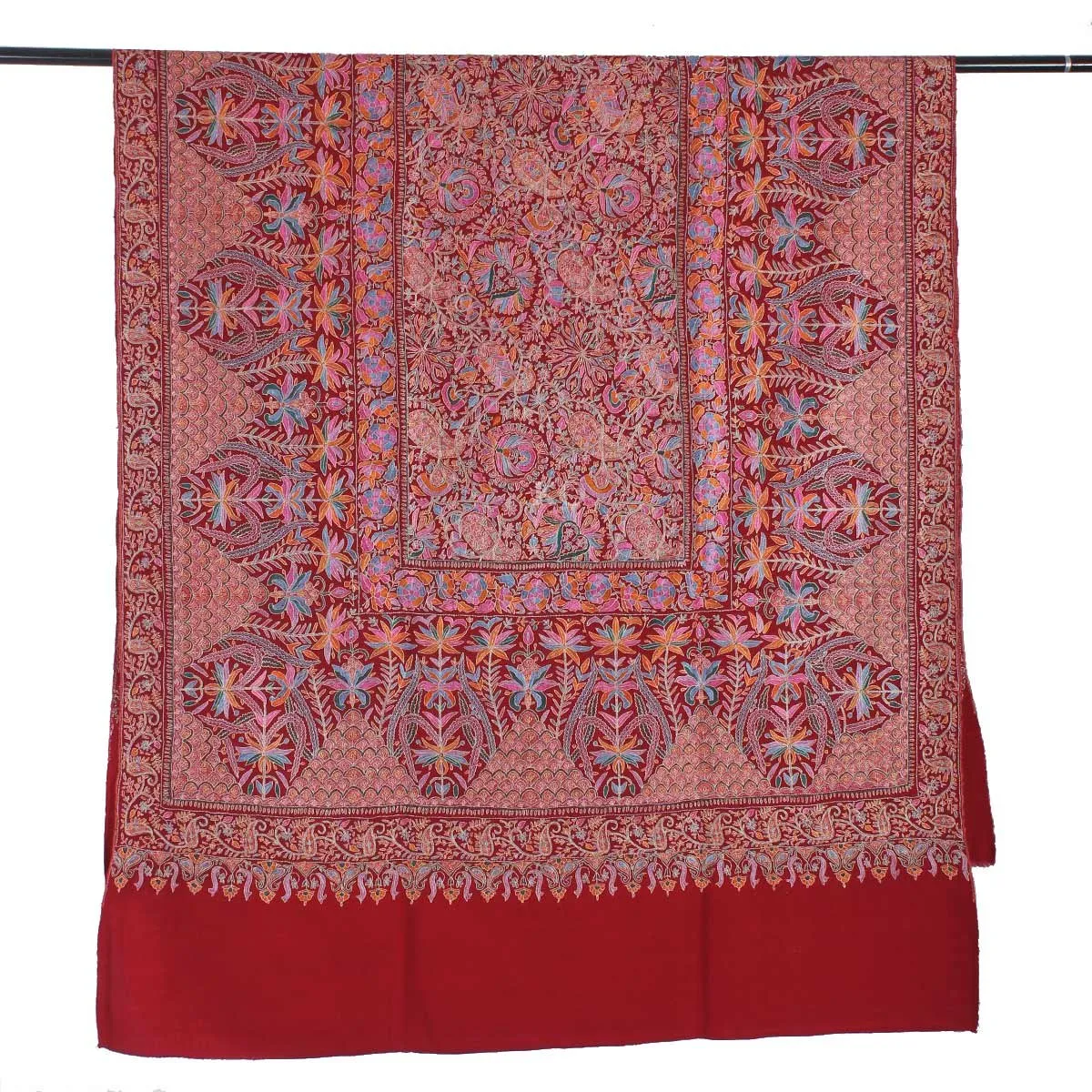 Maroon base sangeen Floral design sozni Embroidered Jamawar Pashmina Shawl