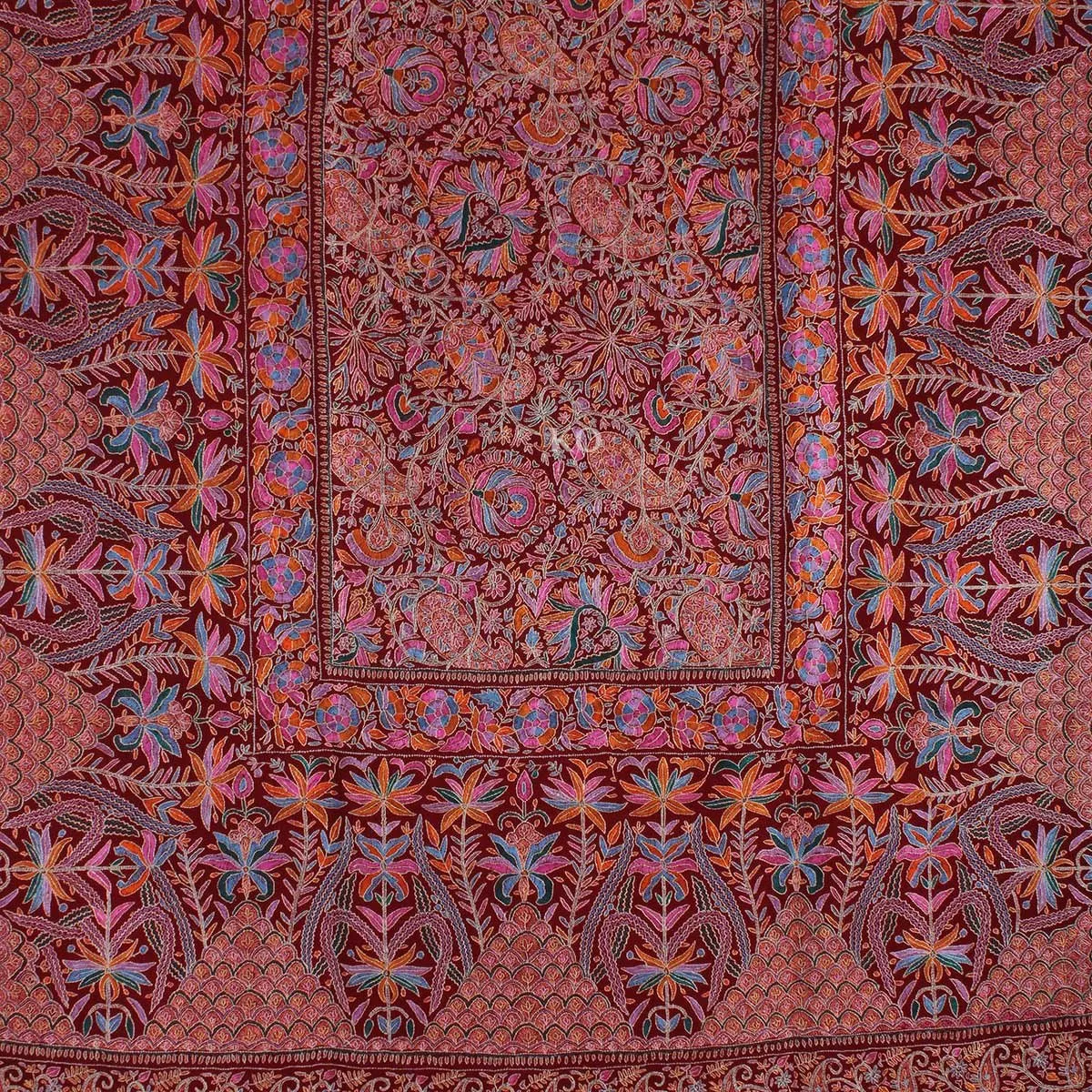 Maroon base sangeen Floral design sozni Embroidered Jamawar Pashmina Shawl