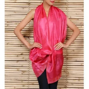 Maroon Silk Stole with Kantha Work