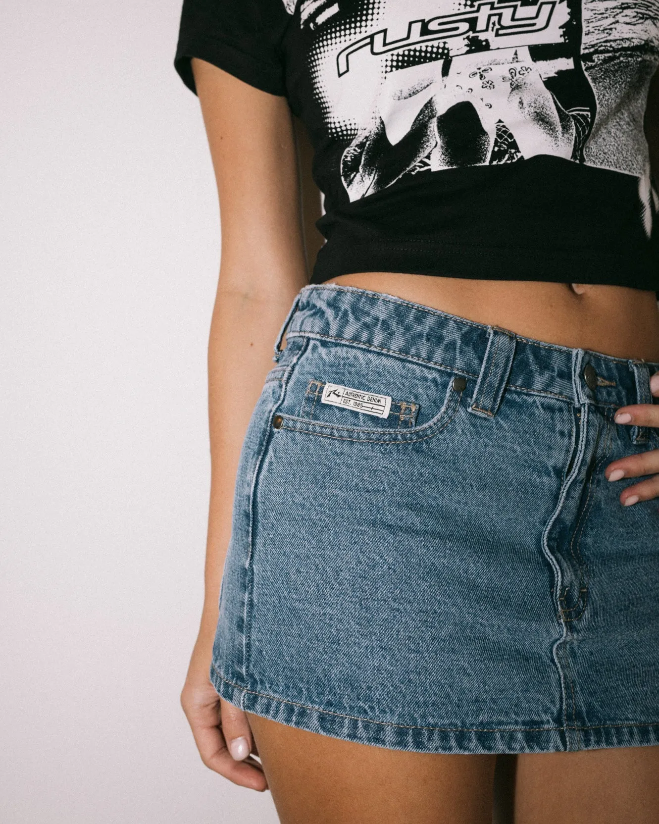 Mavericks Low Rise Mini Denim Skirt