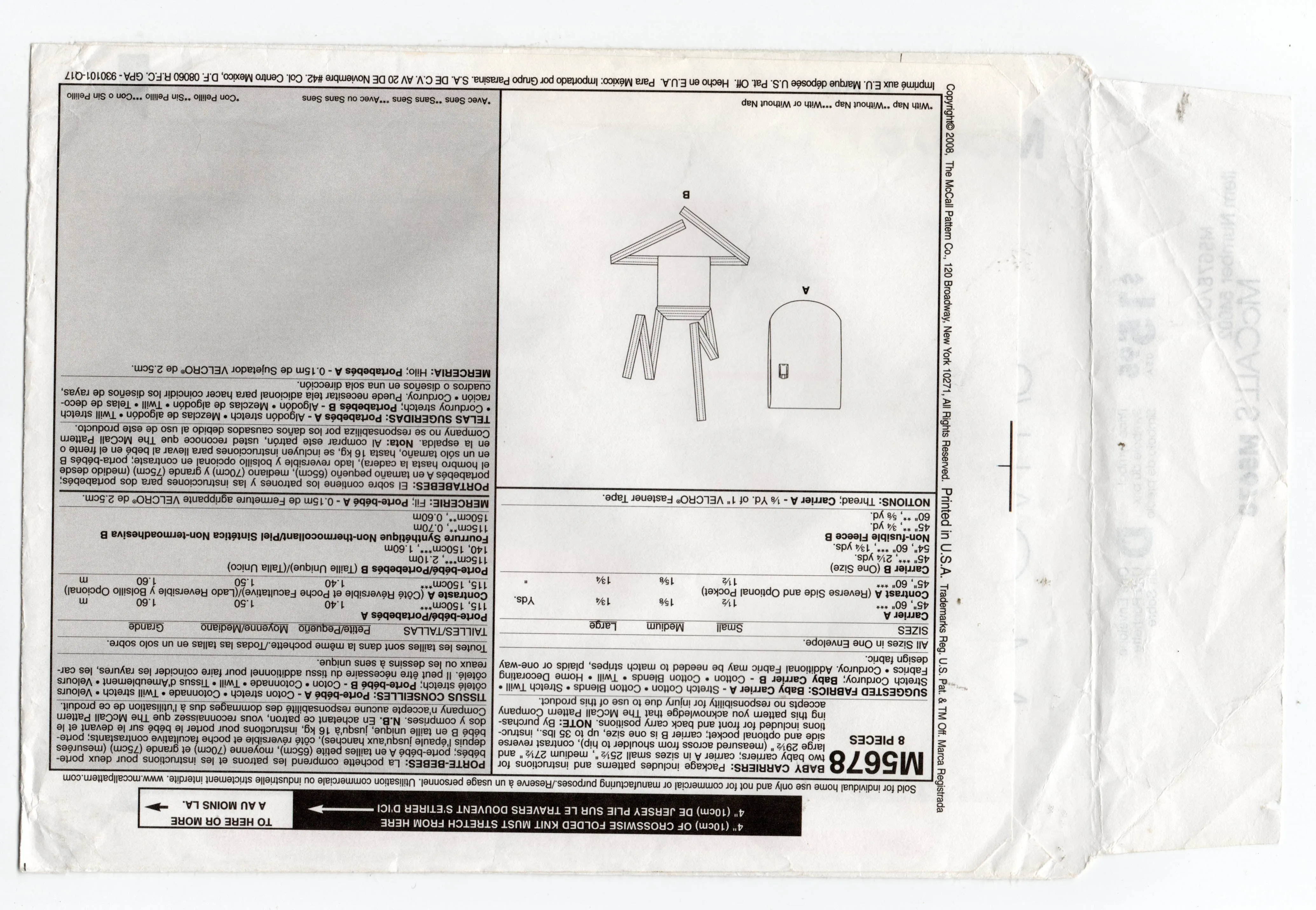 McCall's M5678 Baby Sling Carriers Out of Print Sewing Pattern UNCUT Factory Folded