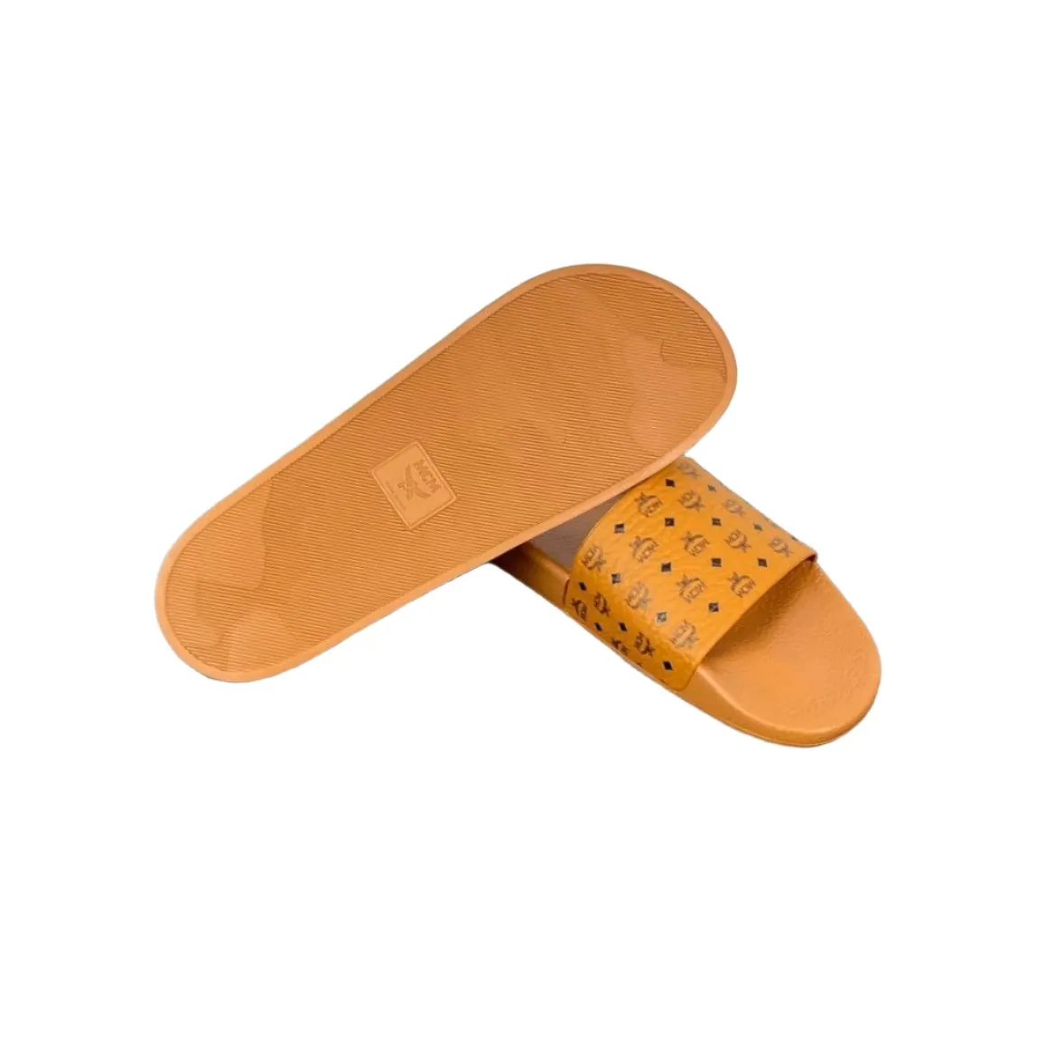 MCM Mens Cognac Visetos Rubber Slides