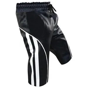 Men Designer Real Sheepskin Black Leather Shorts Cargo