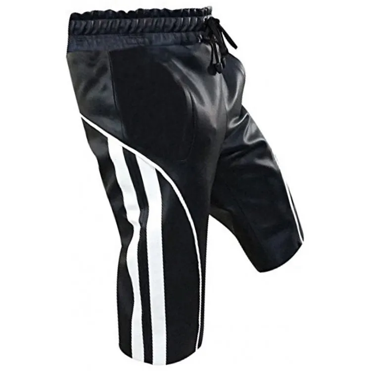 Men Designer Real Sheepskin Black Leather Shorts Cargo