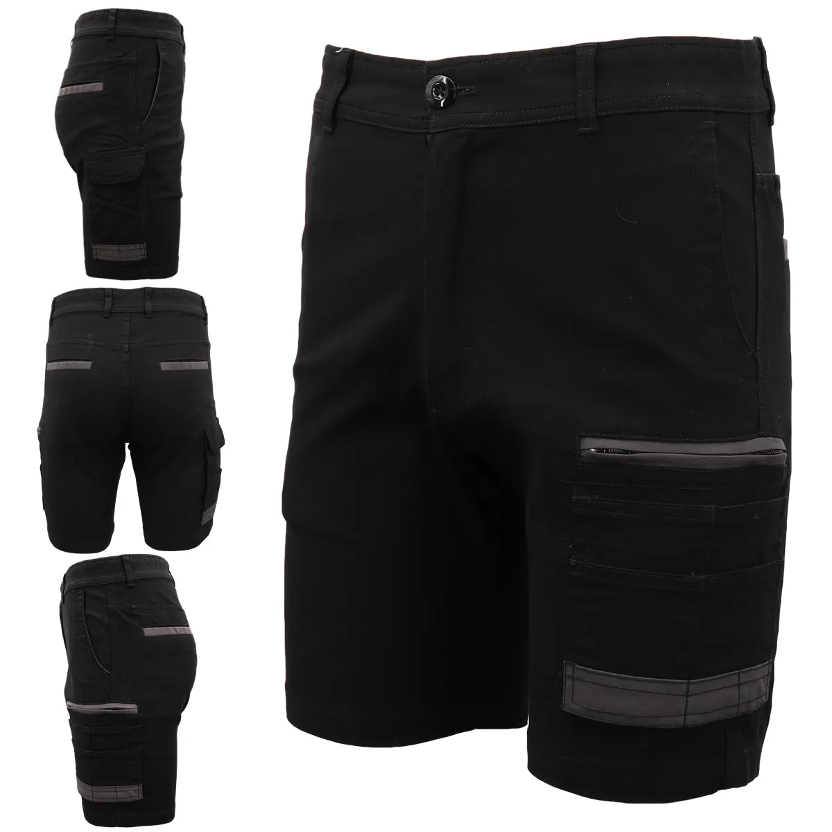 Mens Cargo Cotton Drill Work Shorts UPF 50  13 Pockets Tradies Workwear Trousers, Black, 40