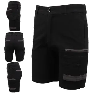 Mens Cargo Cotton Drill Work Shorts UPF 50  13 Pockets Tradies Workwear Trousers, Black, 40