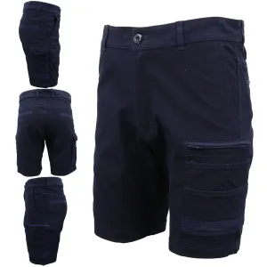 Mens Cargo Cotton Drill Work Shorts UPF 50  13 Pockets Tradies Workwear Trousers, Navy, 38