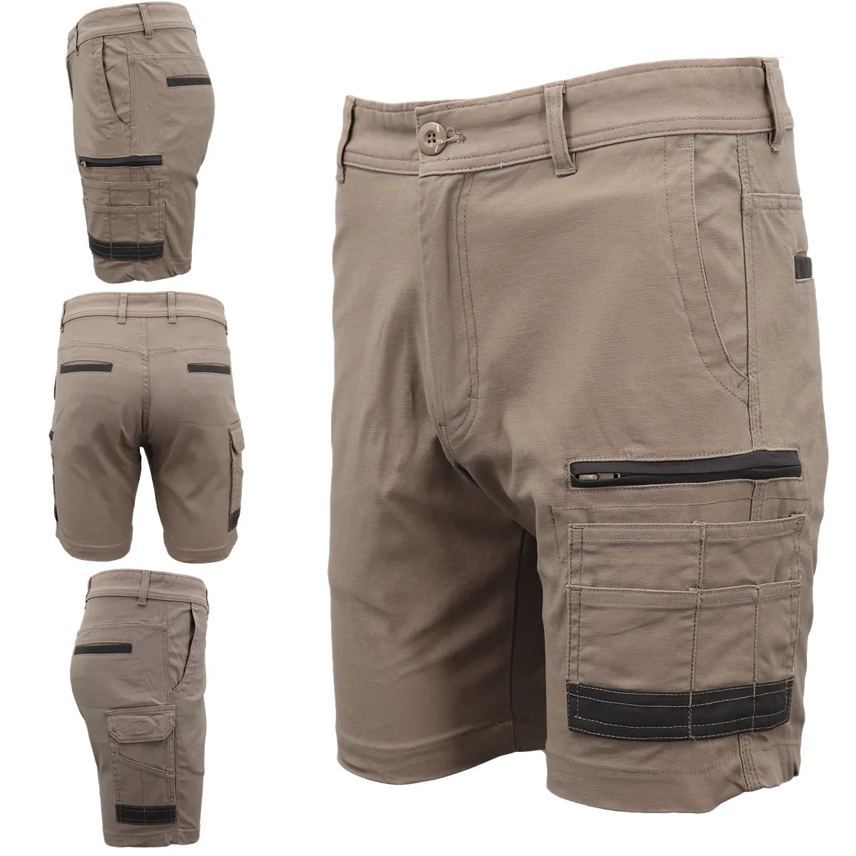 Mens Cargo Cotton Drill Work Shorts UPF 50  13 Pockets Tradies Workwear Trousers, Navy, 38