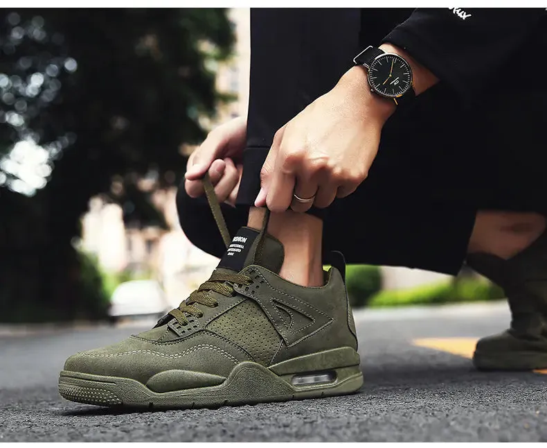 Men's Retro Leather Mid-Top Casual Running Shoes