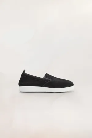 Mens Slip On Sneakers in Black Suede