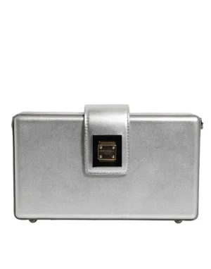Metallic Silver DG BOX Leather Shoulder Strap Bag