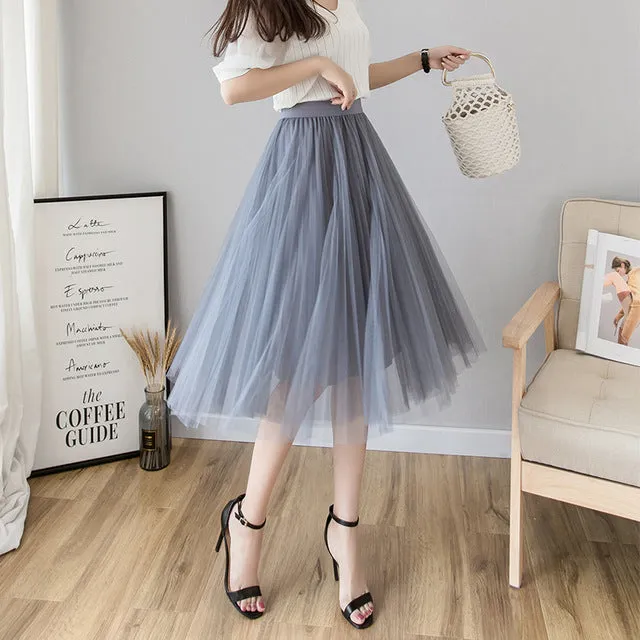Midi Pleated Skirt Black Pink Tulle