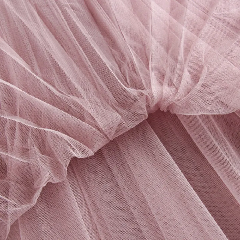 Midi Pleated Skirt Black Pink Tulle