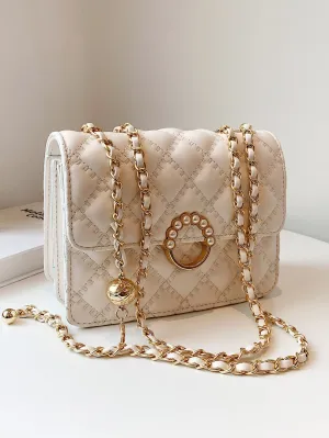 Mini Faux Pearl Decor Chain Shoulder Bag - Beige