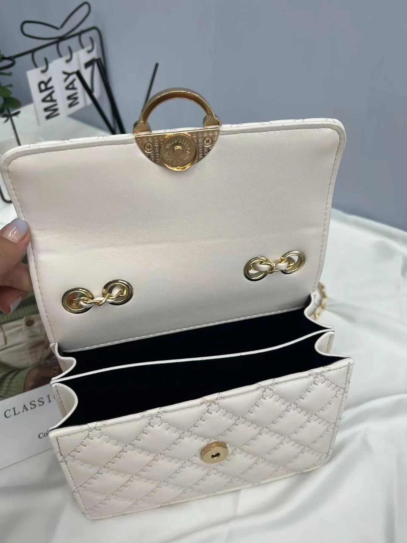 Mini Faux Pearl Decor Chain Shoulder Bag - Beige