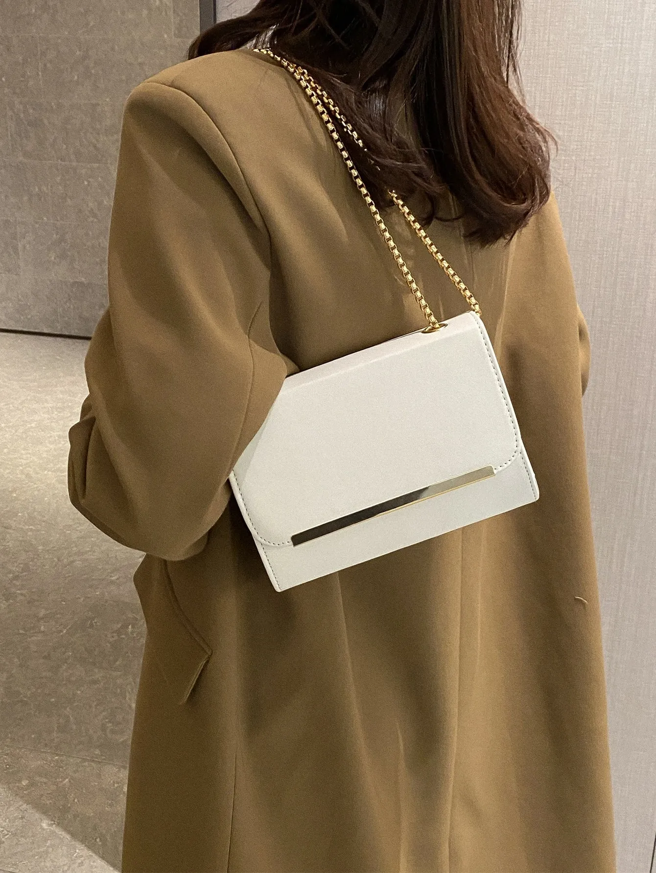 Mini Metal Decor Flap Chain Square Bag - White