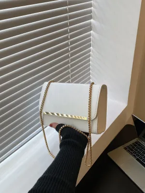 Mini Metal Decor Flap Chain Square Bag - White