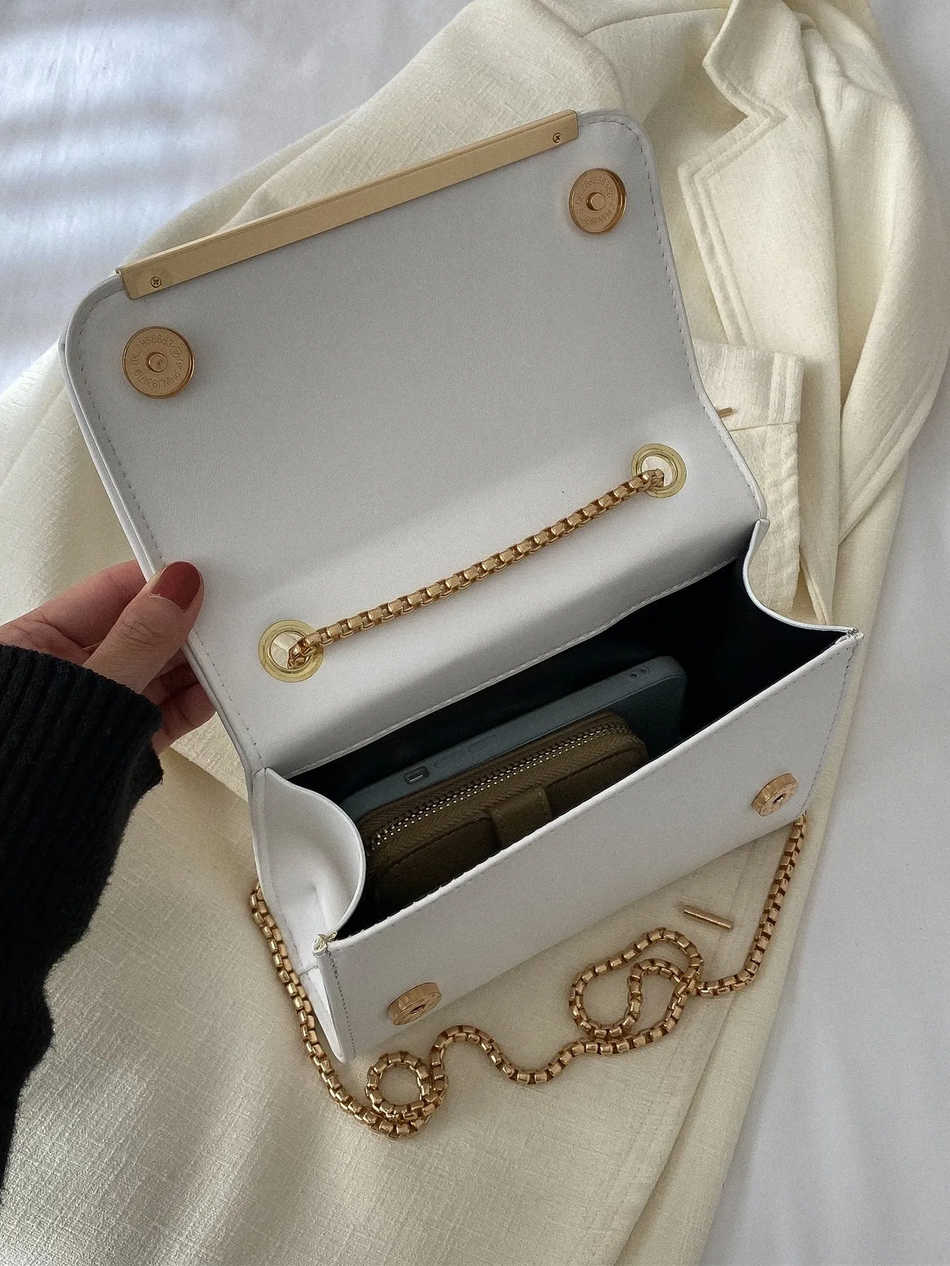 Mini Metal Decor Flap Chain Square Bag - White